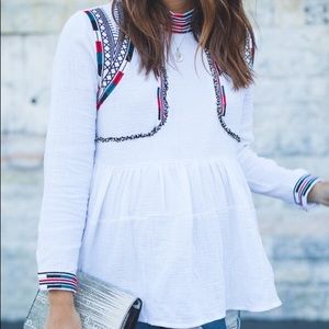 Chicwish High Neck Embroidered Long Sleeve Top